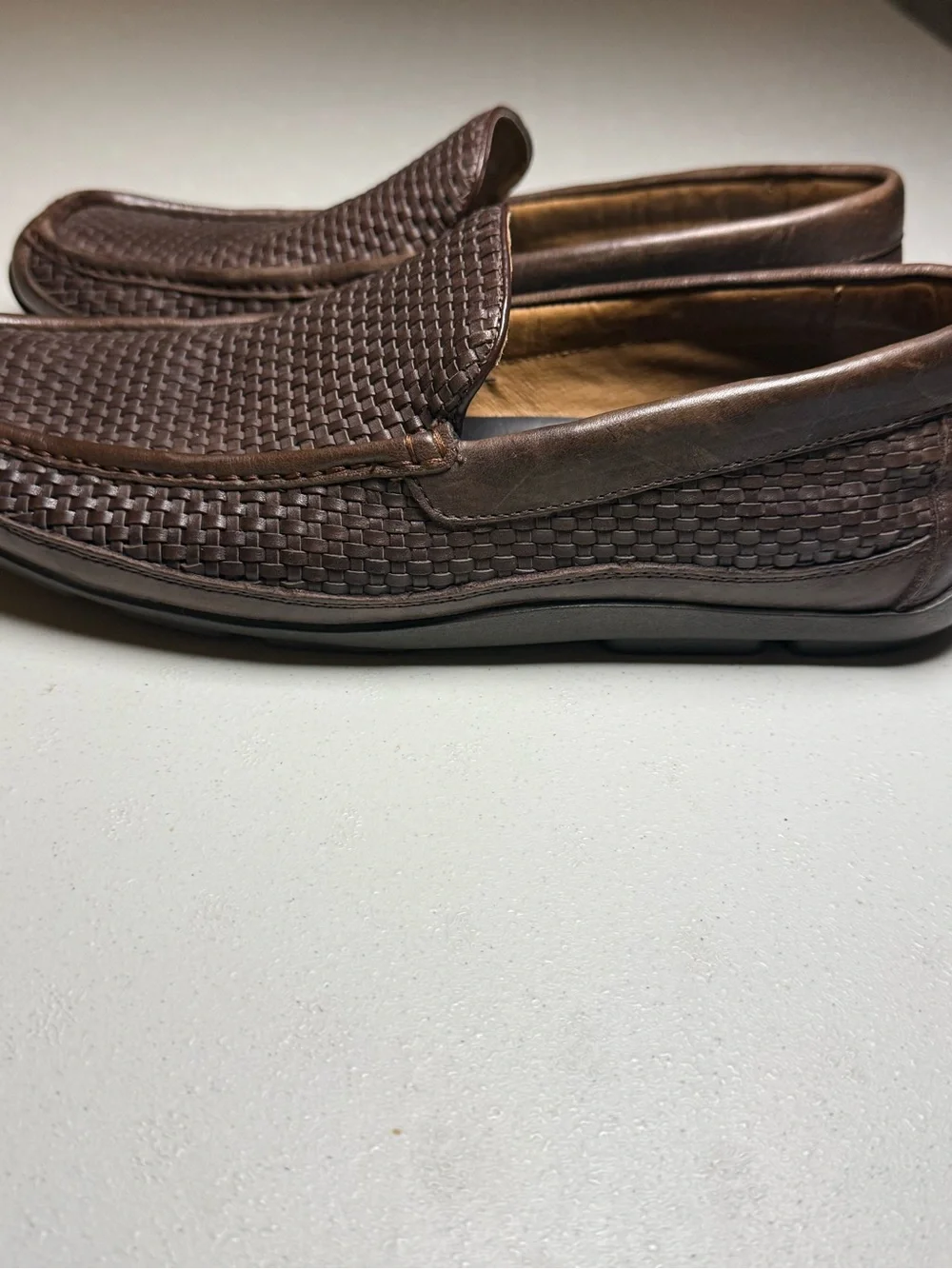 Tommy Bahama Naples Driver Men’s 9.5M Brown Woven Leather Slip On Loafers